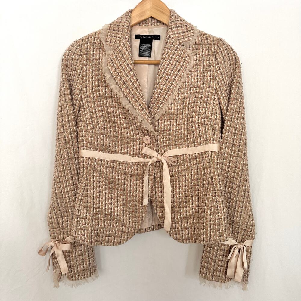 2000s Laundry by Shelli Segal pink tweed jacket - Picture 9 of 10
